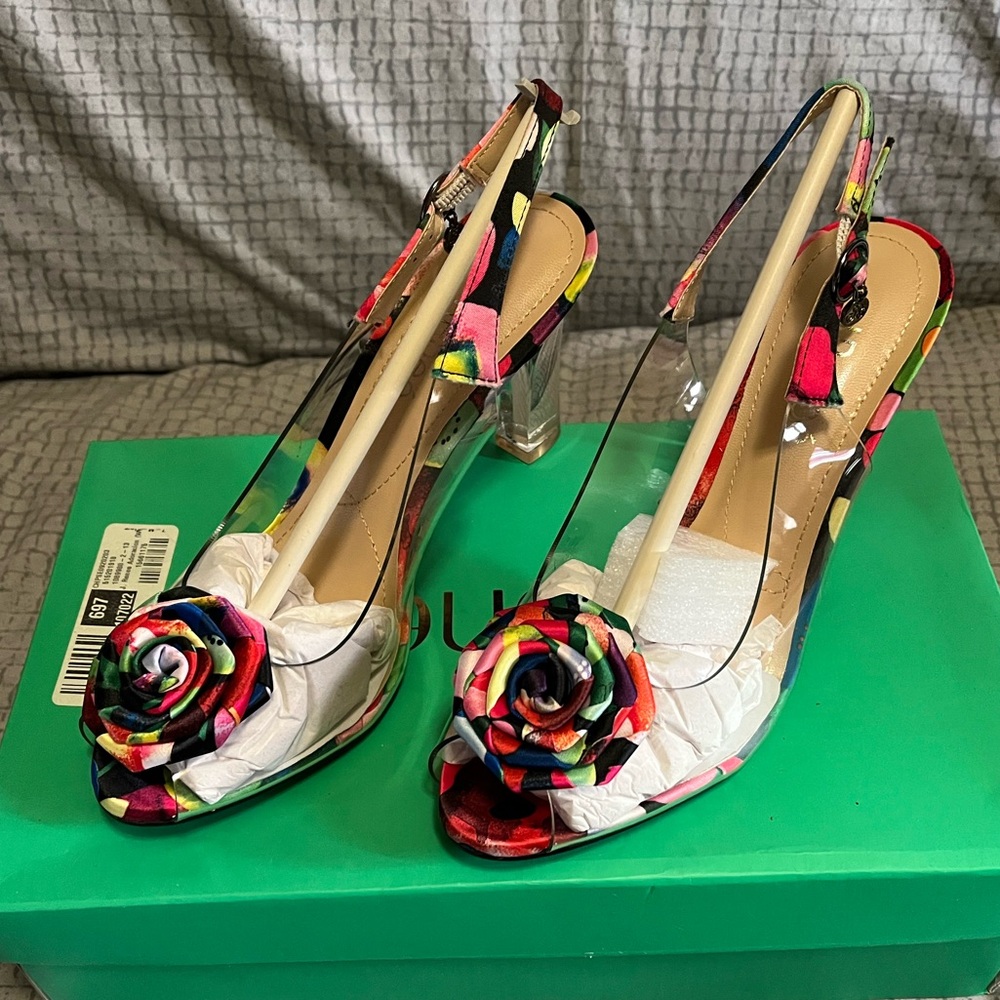J.Renee Multicolor Floral Slingback Clear Block heels | NWOT